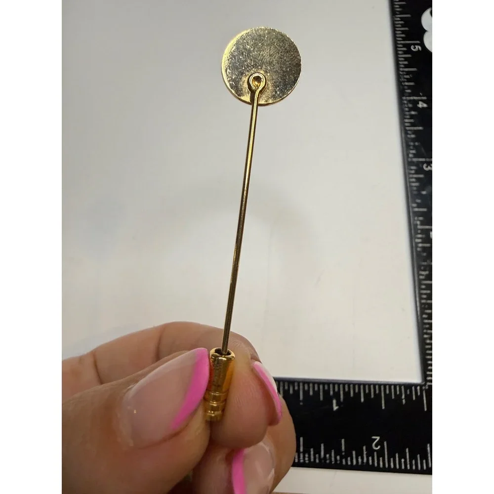 Gold Tone Monogram MGR Stick Pin Scalloped Round Lapel Hat Pin Accessory